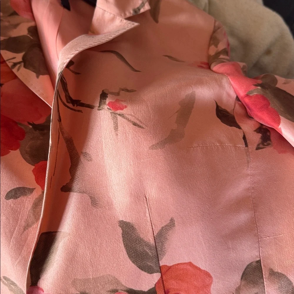 Anne Klein Statement Floral Pink 100% Silk  Long Blazer size 8